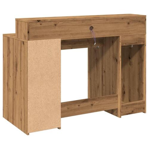 Skrivebord med LED-lys 120x55x91 cm konstrueret træ gammelt eg
