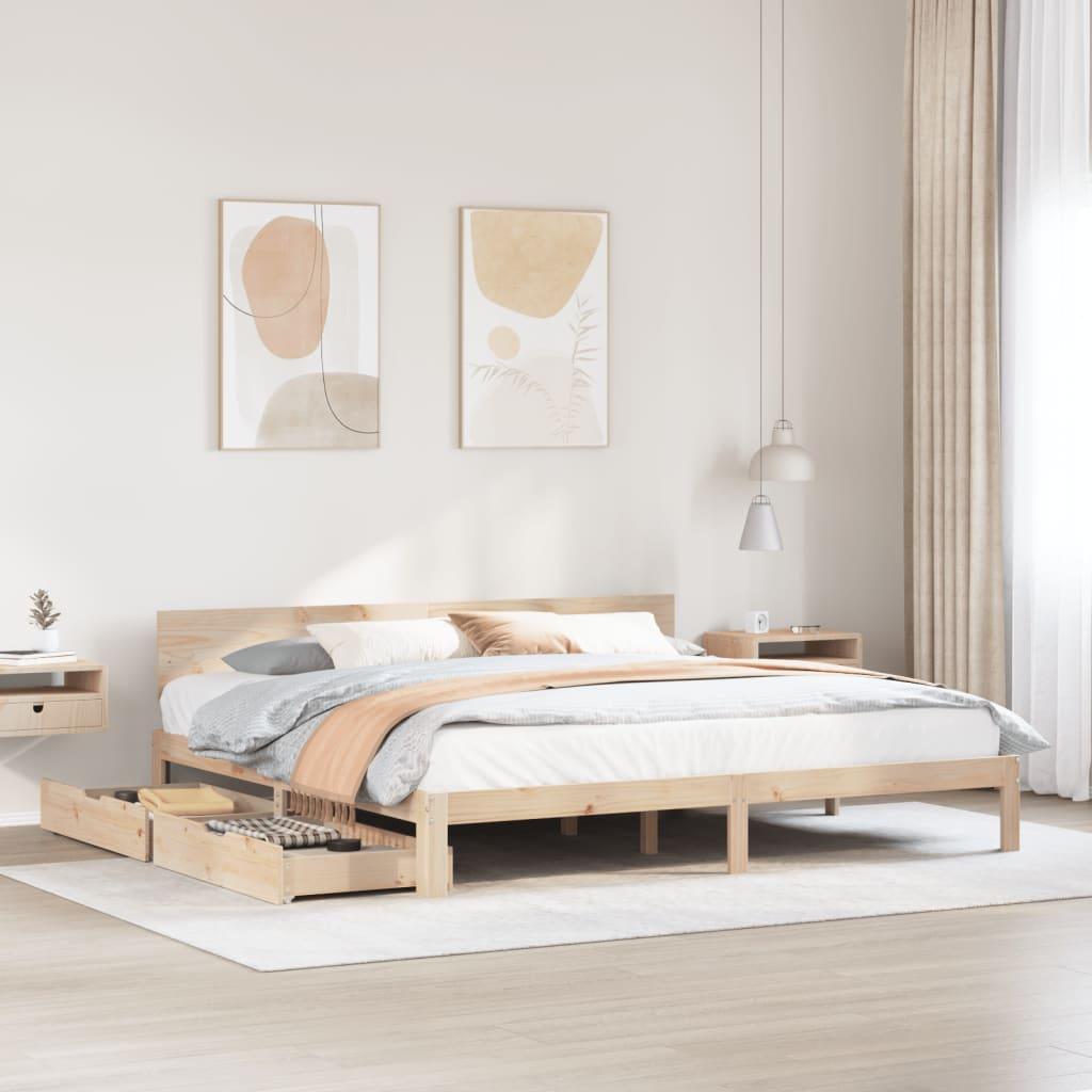 Sengeramme med skuffer 180x200 cm massivt fyrretræ