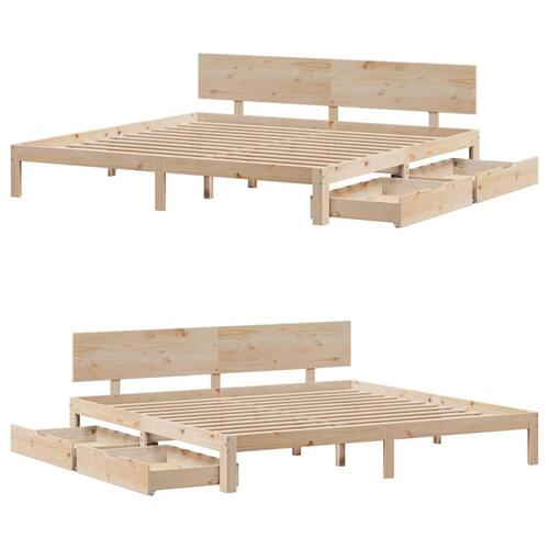 Sengeramme med skuffer 180x200 cm massivt fyrretræ