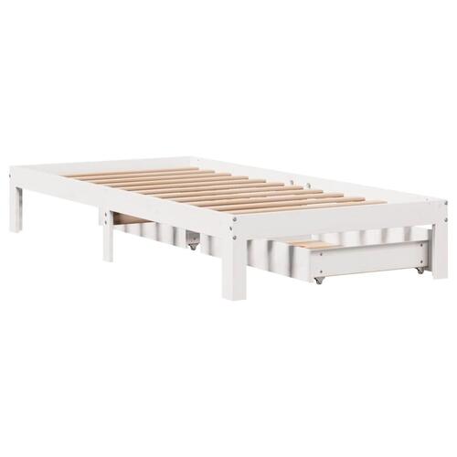 Sengeramme med skuffer 100x200 cm massivt fyrretræ hvid