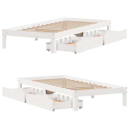 Sengeramme med skuffer 100x200 cm massivt fyrretræ hvid
