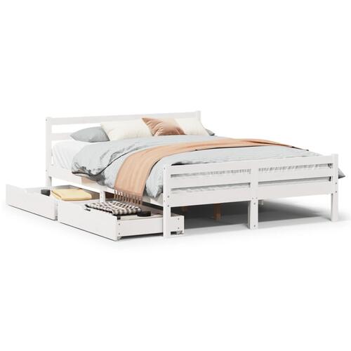 Sengeramme uden madras 135x190 cm massivt fyrretræ hvid