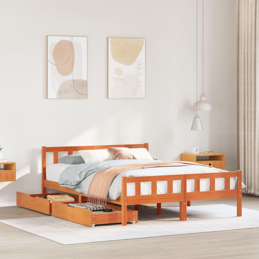 Sengeramme uden madras 150x200 cm massivt fyrretræ gyldenbrun