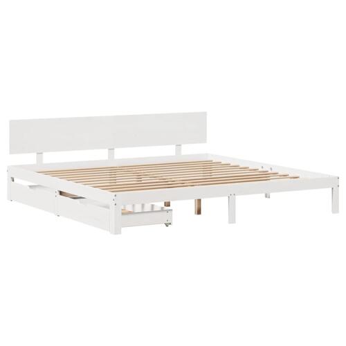 Sengeramme med skuffer 200x200 cm massivt fyrretræ hvid