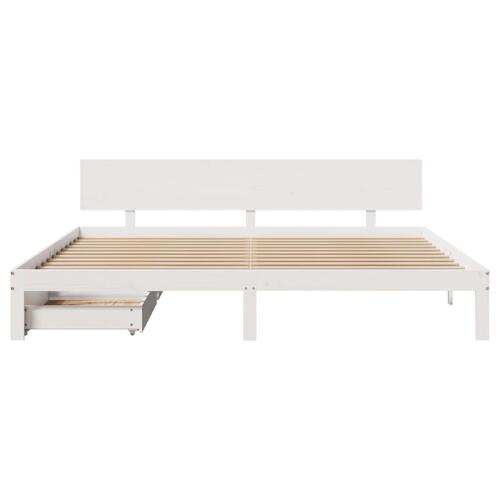 Sengeramme med skuffer 200x200 cm massivt fyrretræ hvid