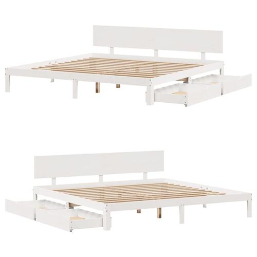 Sengeramme med skuffer 200x200 cm massivt fyrretræ hvid