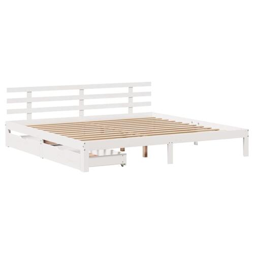Sengeramme med skuffer 180x200 cm massivt fyrretræ hvid