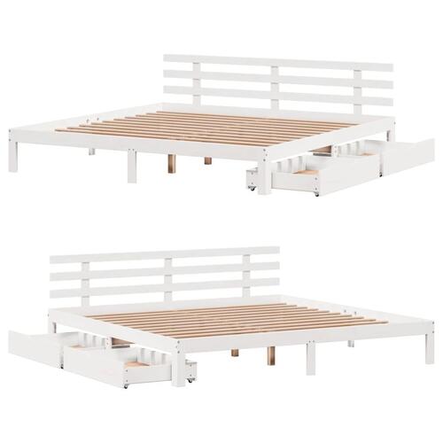 Sengeramme med skuffer 180x200 cm massivt fyrretræ hvid