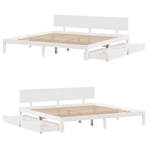 Sengeramme med skuffer 180x200 cm massivt fyrretræ hvid