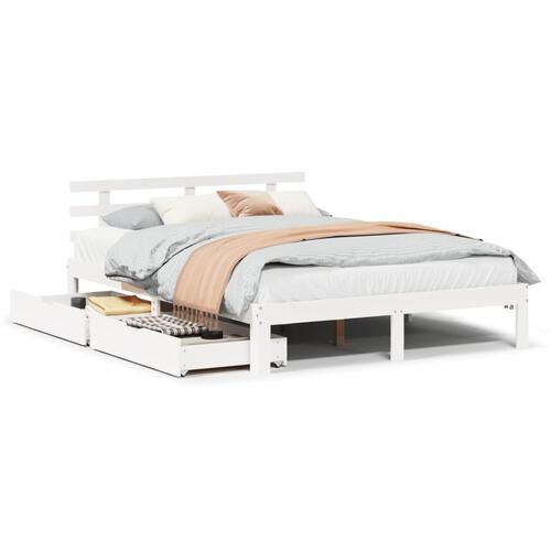 Sengeramme med skuffer 135x190 cm massivt fyrretræ hvid