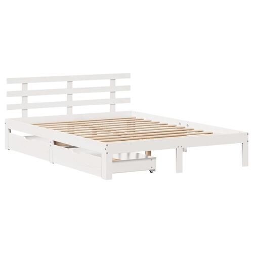 Sengeramme med skuffer 135x190 cm massivt fyrretræ hvid