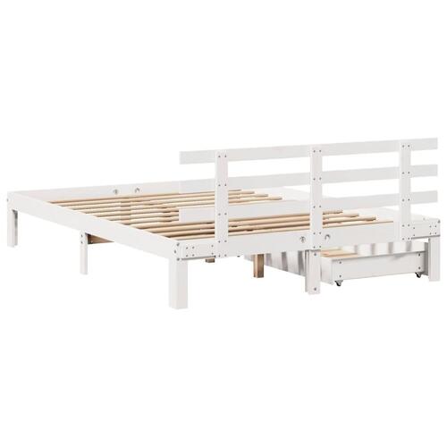 Sengeramme med skuffer 135x190 cm massivt fyrretræ hvid