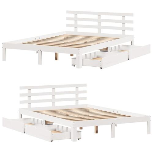 Sengeramme med skuffer 135x190 cm massivt fyrretræ hvid