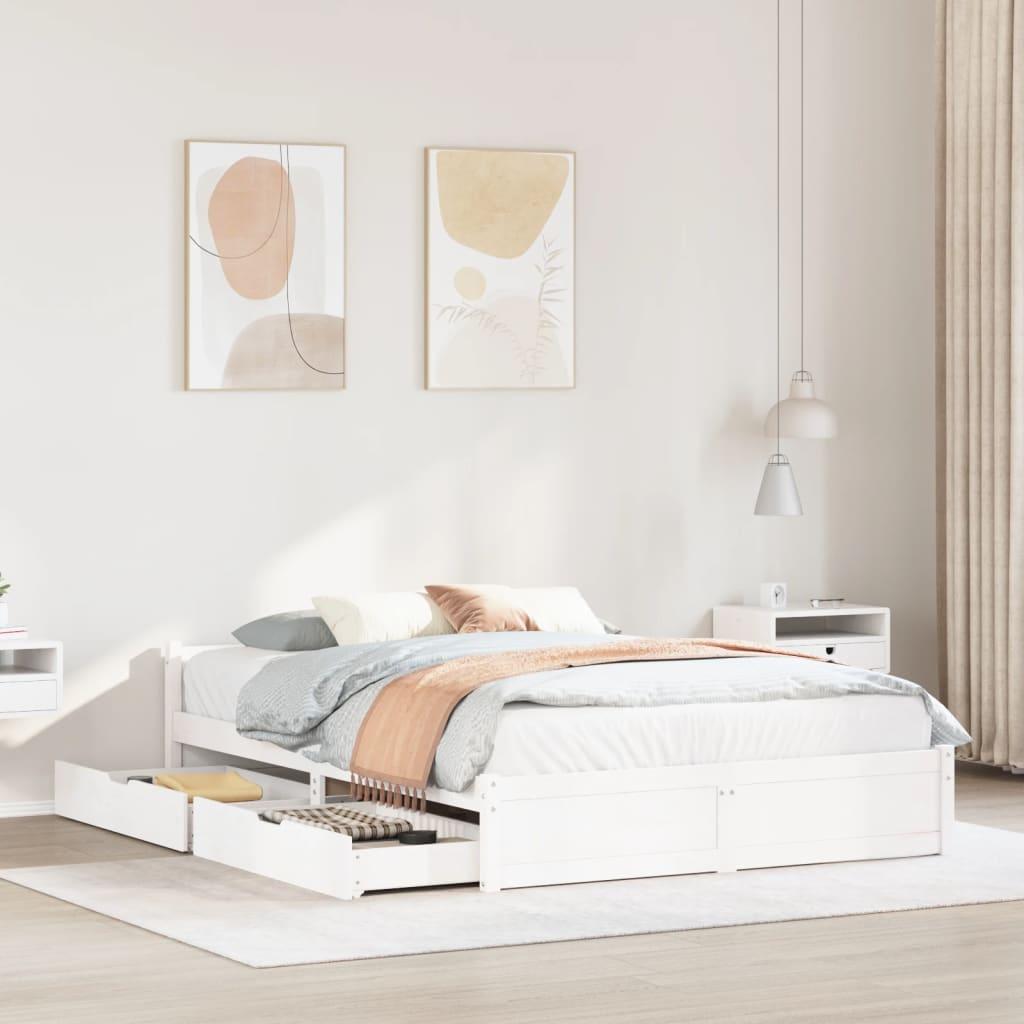 Sengeramme uden madras 140x190 cm massivt fyrretræ hvid billede