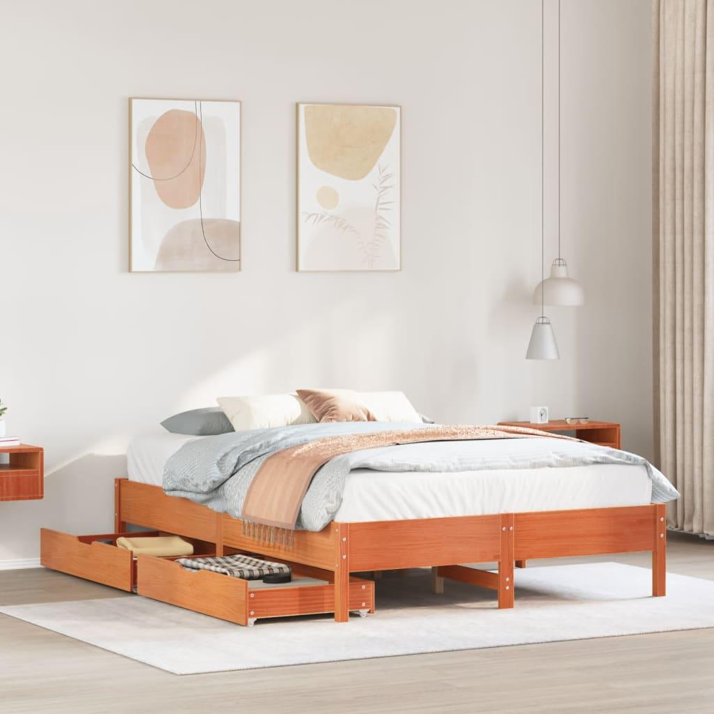 Sengeramme uden madras 160x200 cm massivt fyrretræ gyldenbrun