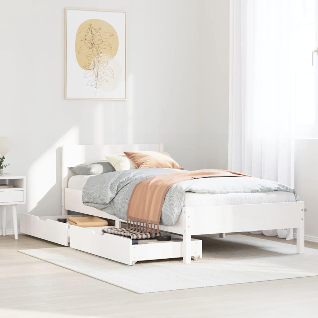 Sengeramme uden madras 90x200 cm massivt fyrretræ hvid billede