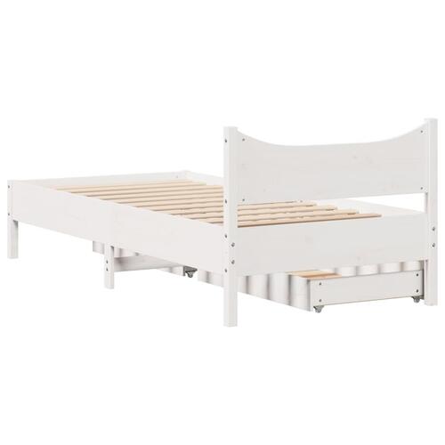 Sengeramme med skuffer 75x190 cm massivt fyrretræ hvid