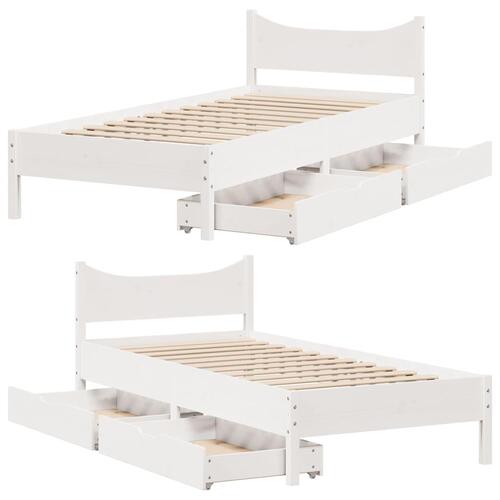 Sengeramme med skuffer 75x190 cm massivt fyrretræ hvid
