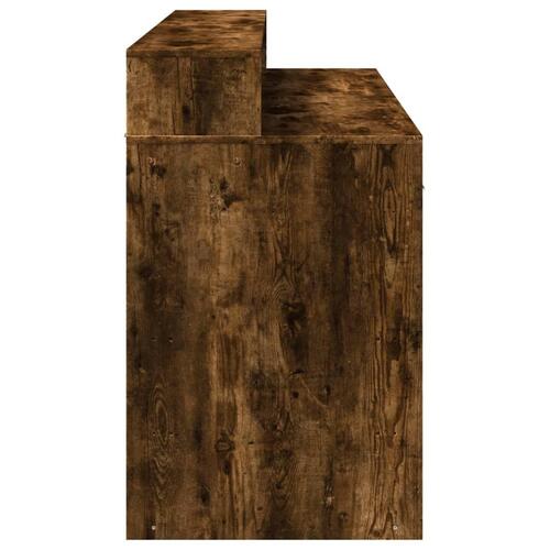 Skrivebord med LED-lys 140x55x91 cm konstrueret træ røget eg