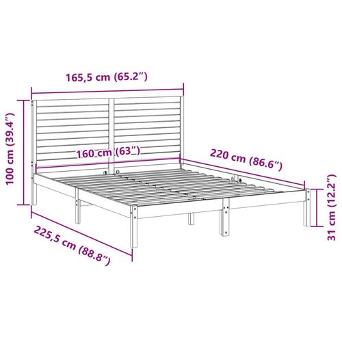 Ekstra lang sengeramme uden madras 160x220 cm massivt træ