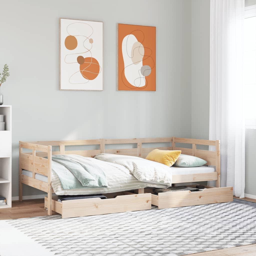 Daybed Med Skuffer Massivt Fyrretræ - Naturfarvet / 90 x 200 cm