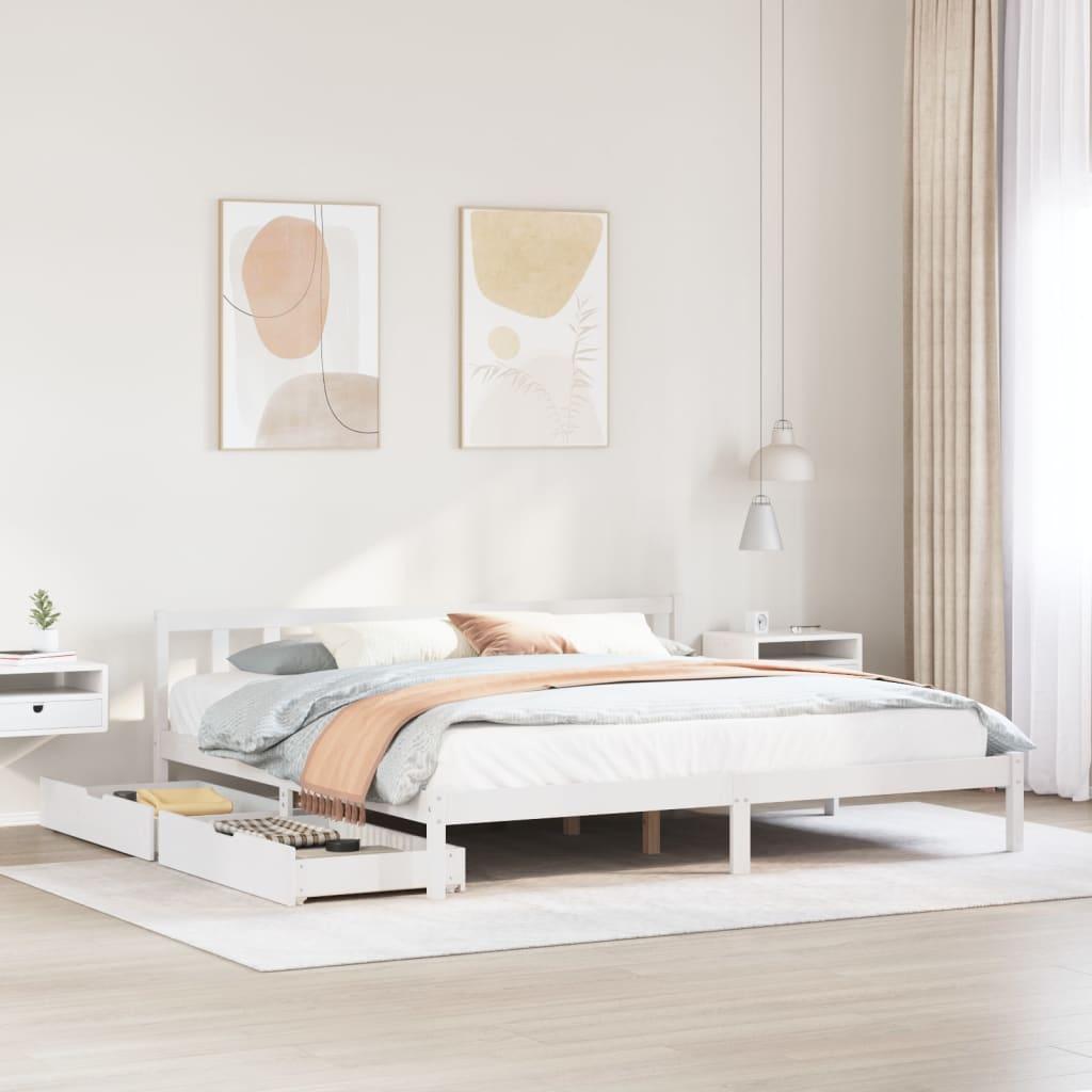 Sengeramme uden madras 200x200 cm massivt fyrretræ hvid