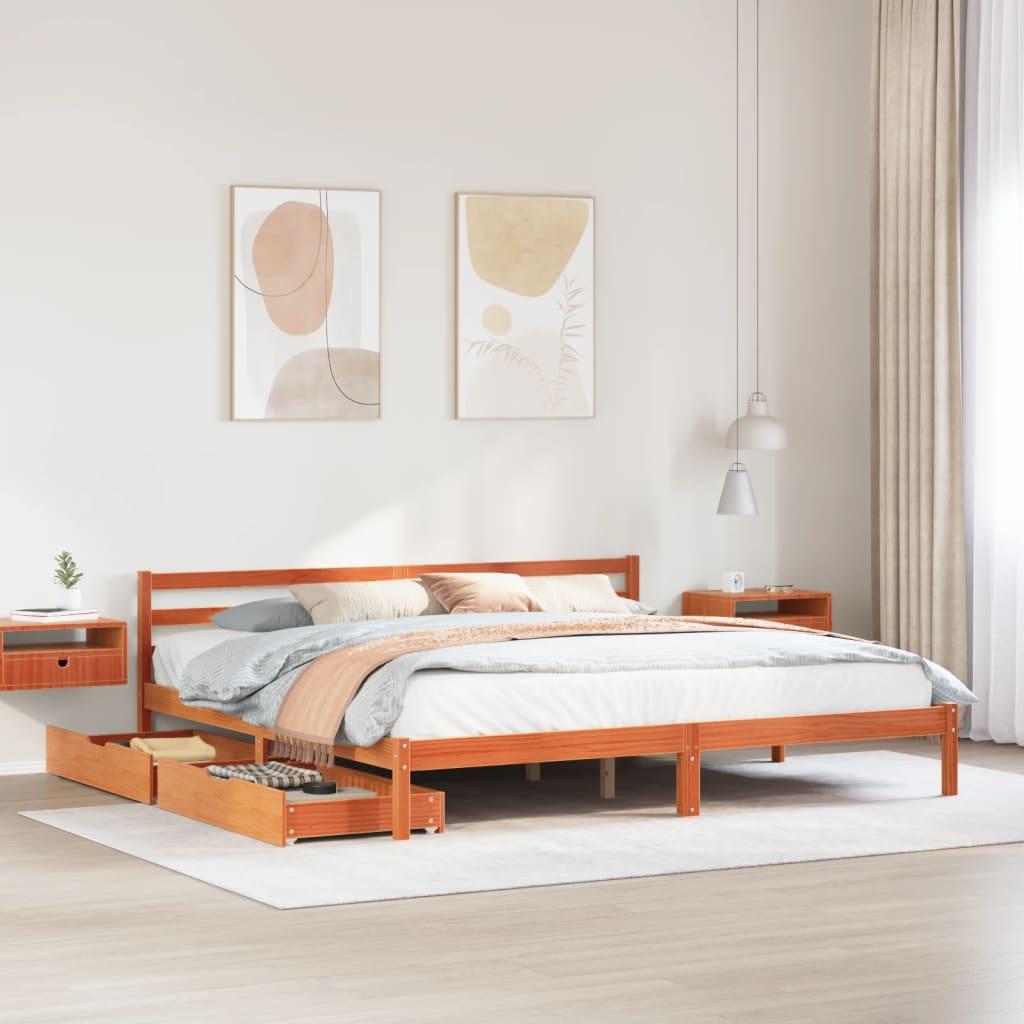 Sengeramme uden madras 200x200 cm massivt fyrretræ gyldenbrun billede