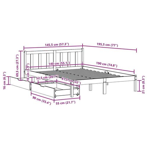 Sengeramme uden madras 140x190 cm massivt fyrretræ