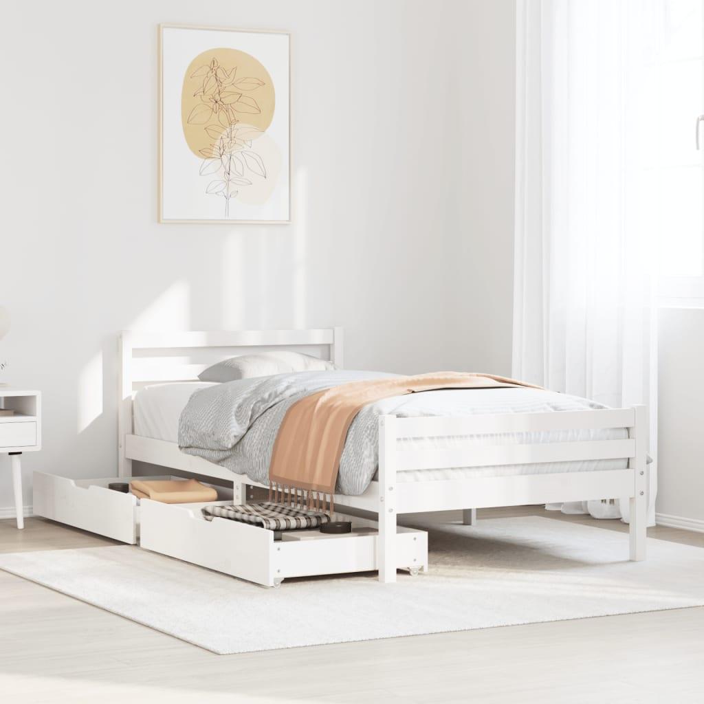 Sengeramme uden madras 90x200 cm massivt fyrretræ hvid