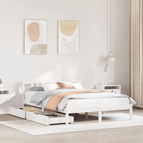 Sengeramme uden madras 150x200 cm massivt fyrretræ hvid
