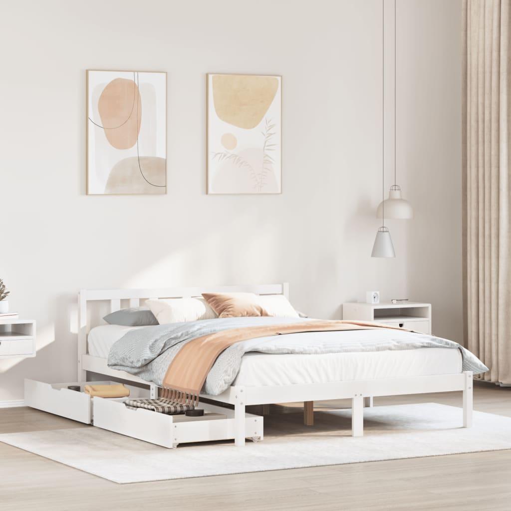 Sengeramme uden madras 150x200 cm massivt fyrretræ hvid