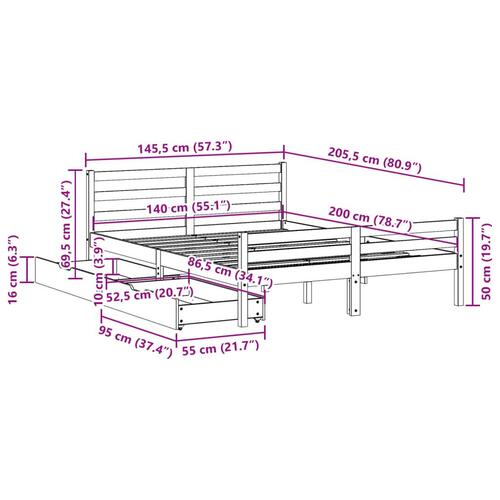 Sengeramme uden madras 140x200 cm massivt fyrretræ hvid