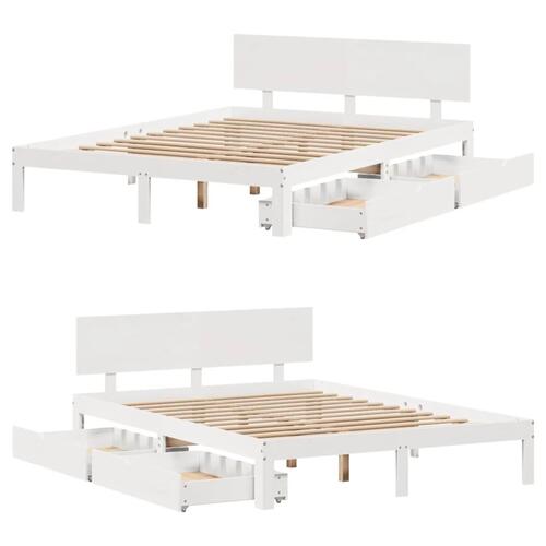 Sengeramme med skuffer 120x200 cm massivt fyrretræ hvid
