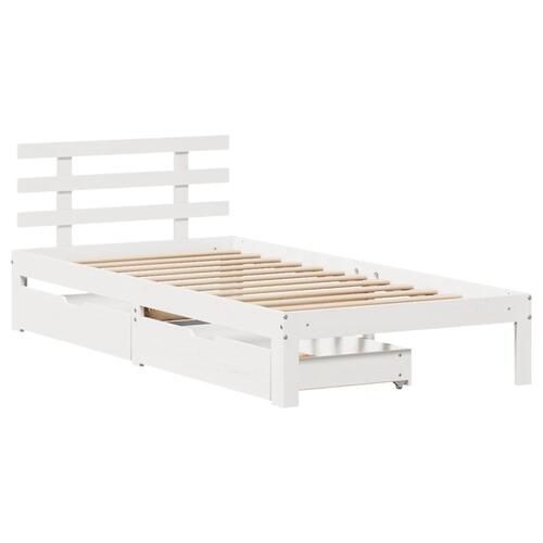 Sengeramme med skuffer 75x190 cm massivt fyrretræ hvid