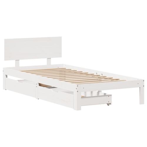 Sengeramme med skuffer 100x200 cm massivt fyrretræ hvid