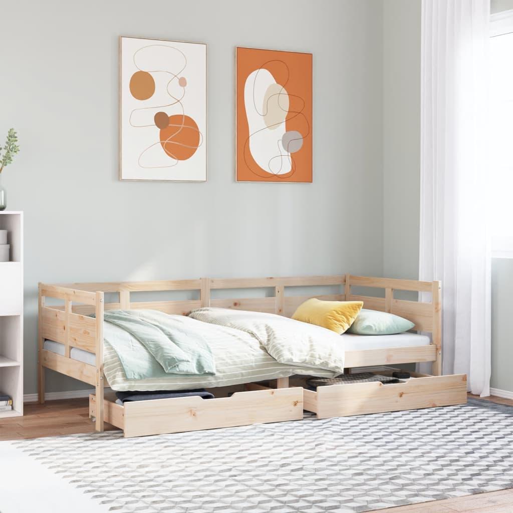 Daybed Med Skuffer Massivt Fyrretræ - Naturfarvet / 80 x 200 cm