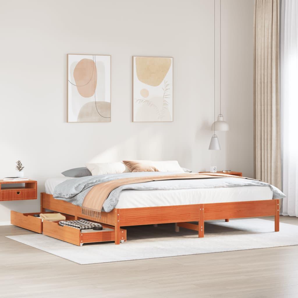 Sengeramme uden madras 200x200 cm massivt fyrretræ gyldenbrun billede