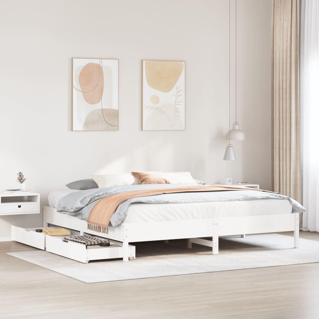 Sengeramme uden madras 180x200 cm massivt fyrretræ hvid billede
