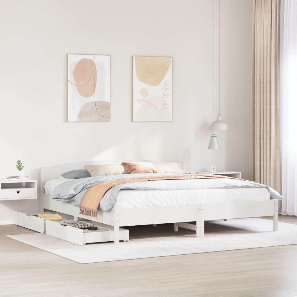 Sengeramme uden madras 180x200 cm massivt fyrretræ hvid billede
