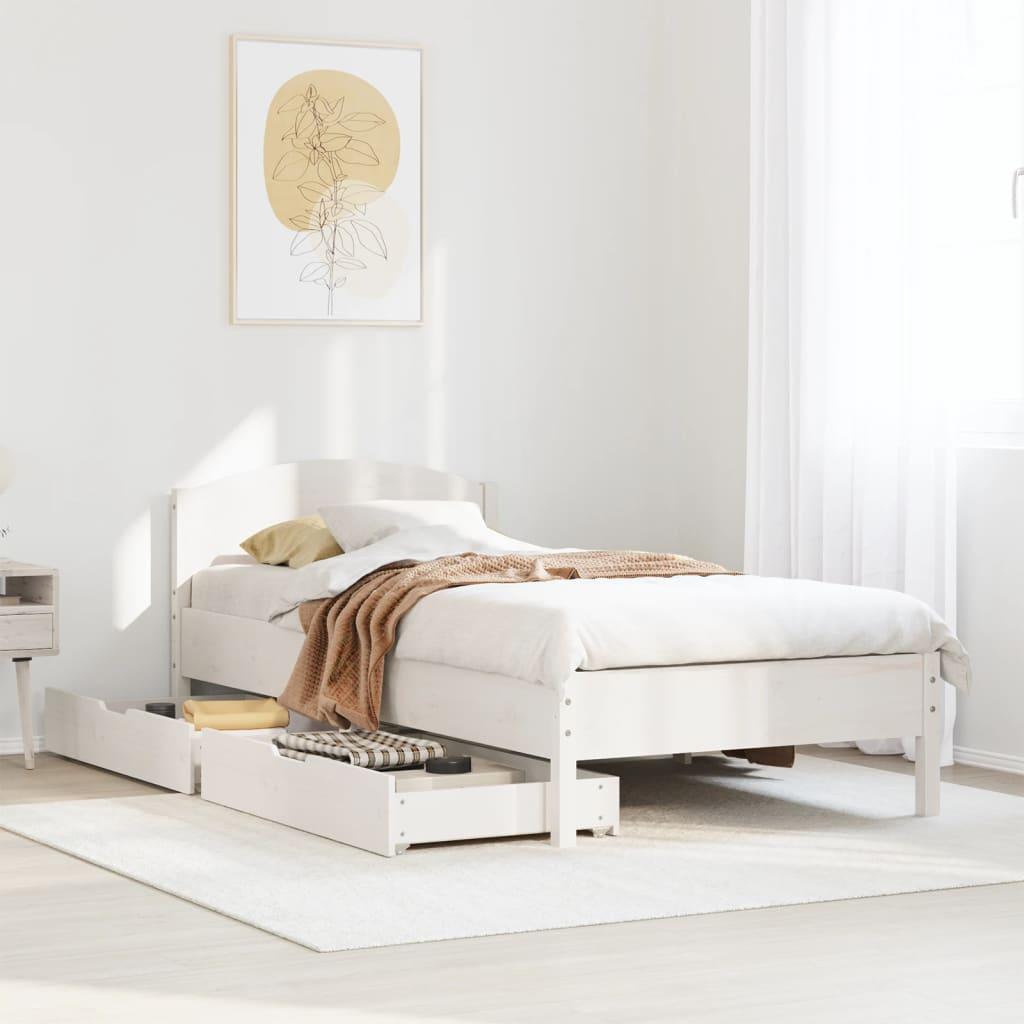 Sengeramme uden madras 75x190 cm massivt fyrretræ hvid billede