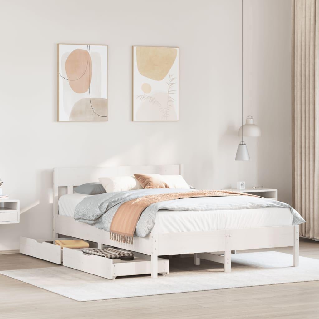 Sengeramme uden madras 140x200 cm massivt fyrretræ hvid billede