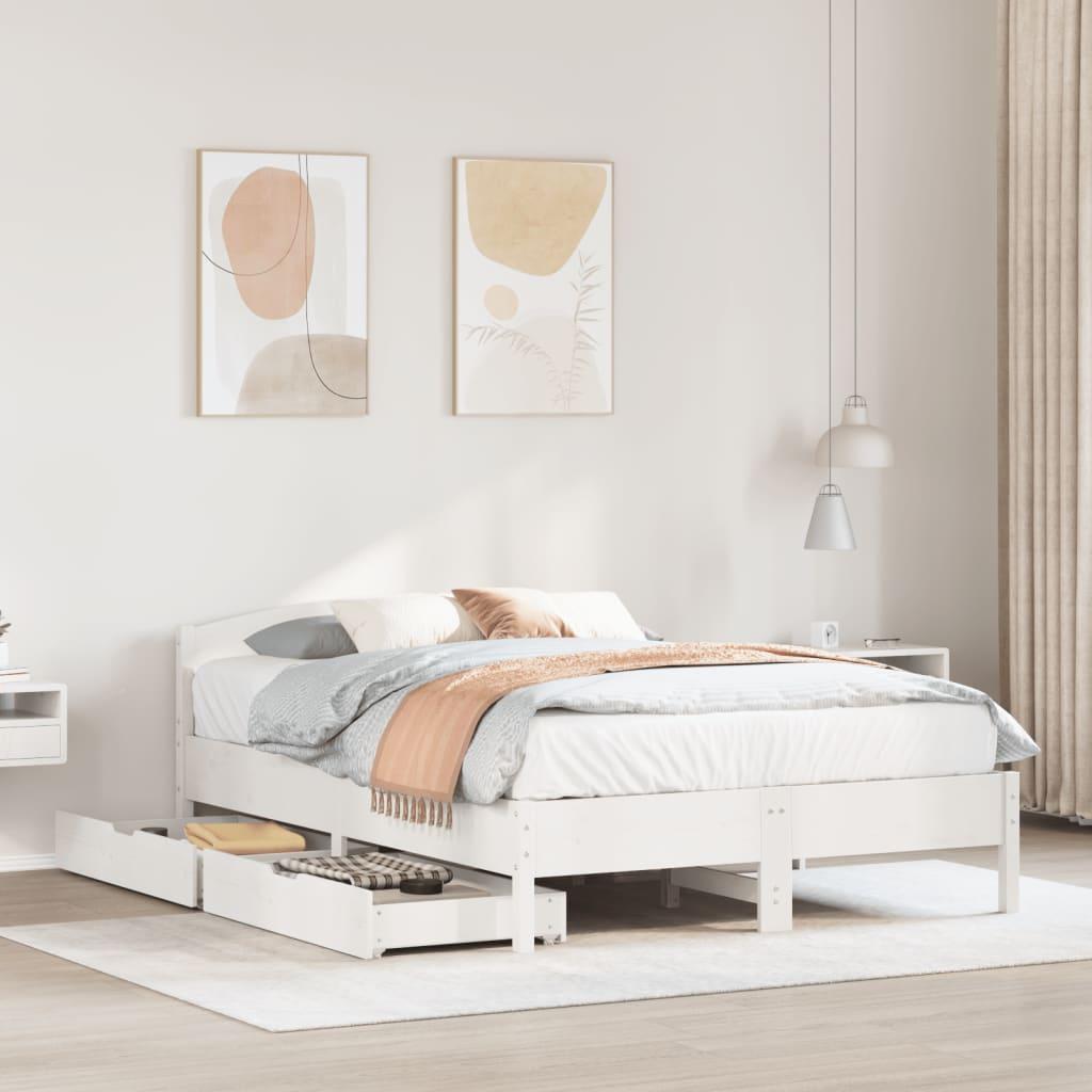 Sengeramme uden madras 150x200 cm massivt fyrretræ hvid billede