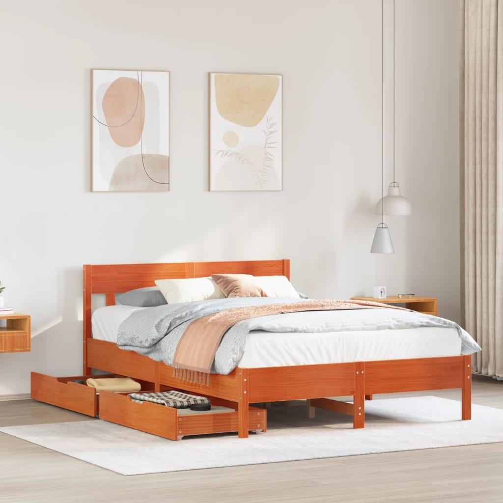 Sengeramme uden madras 120x200 cm massivt fyrretræ gyldenbrun billede