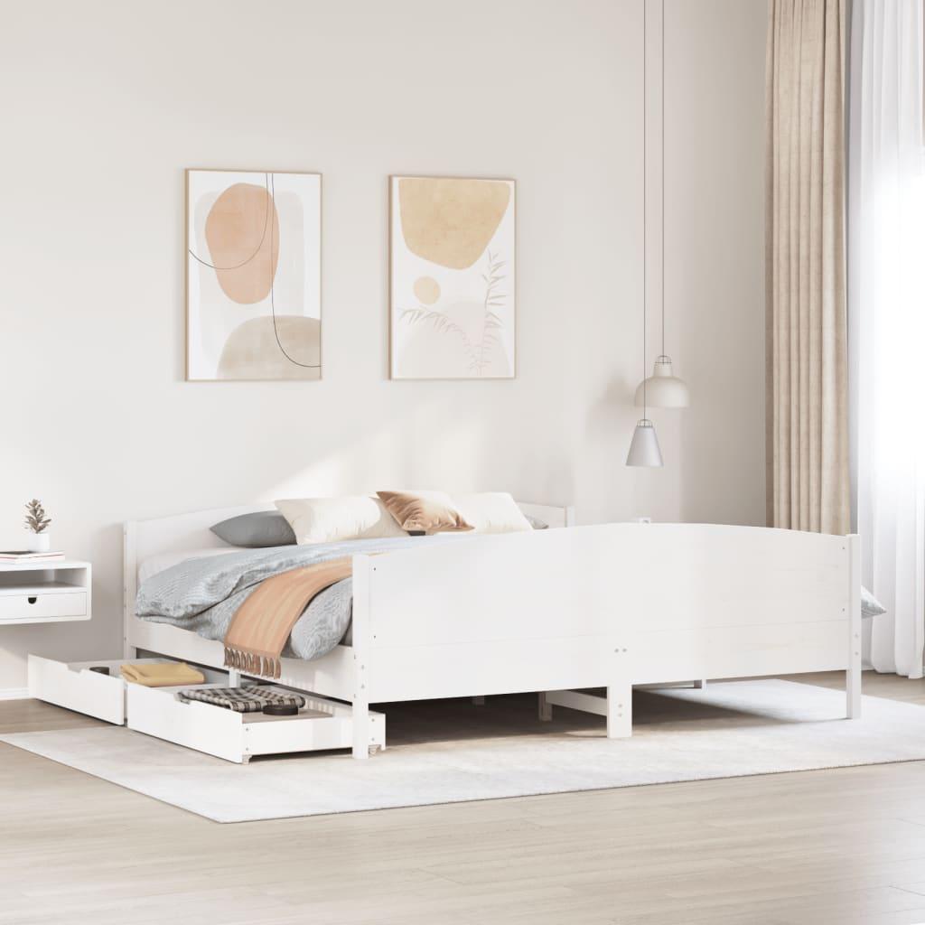 Sengeramme uden madras 200x200 cm massivt fyrretræ hvid billede