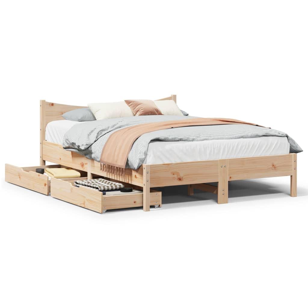 Sengeramme med skuffer 135x190 cm massivt fyrretræ hvid