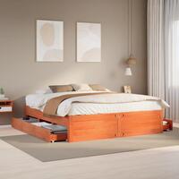 Sengeramme m. skuffer 180x200 cm uden madras massivt fyr brun