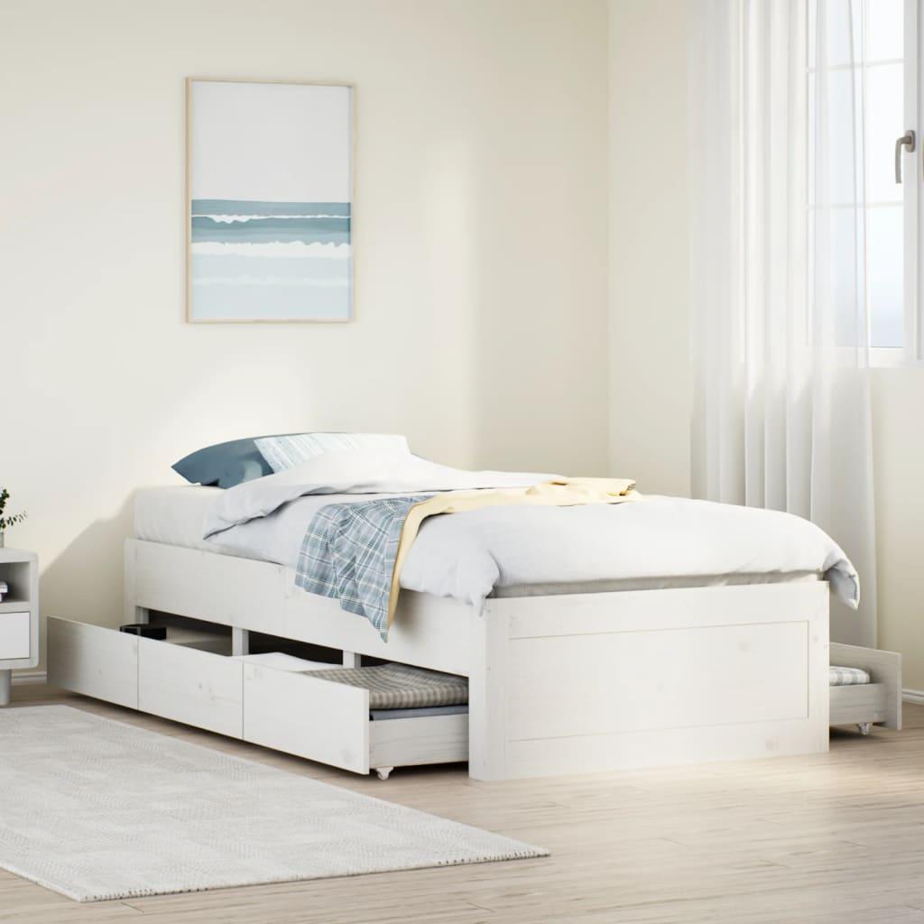 Sengeramme m. skuffer 90x190 cm uden madras massivt fyr hvid