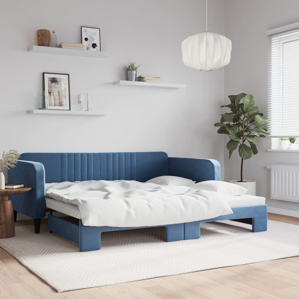 Daybed med udtræk 100x200 cm velour blå billede