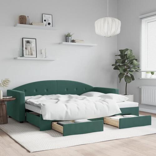 Daybed med udtræk og skuffer 80x200 cm velour mørkegrøn