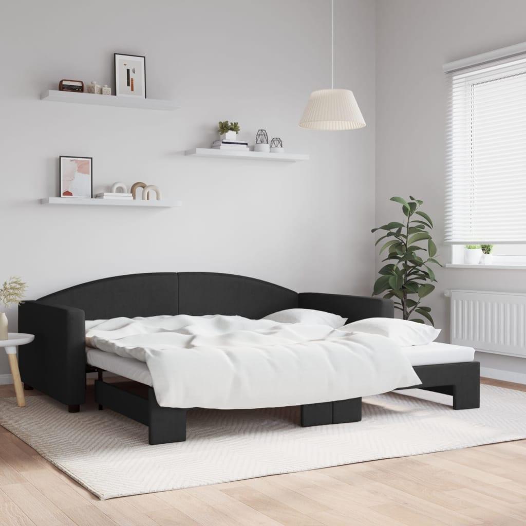 Daybed med udtræk 100x200 cm stof sort billede